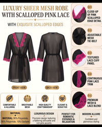 Noir Chiffon Robe with Blush Lace