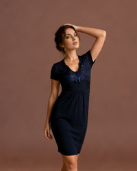 Linsori Navy Blue Lace Trim Nightdress -  Right view