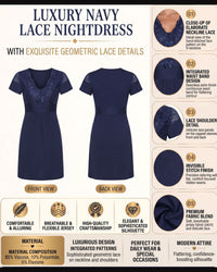Linsori Navy Blue Lace Trim Nightdress -  Product detail view