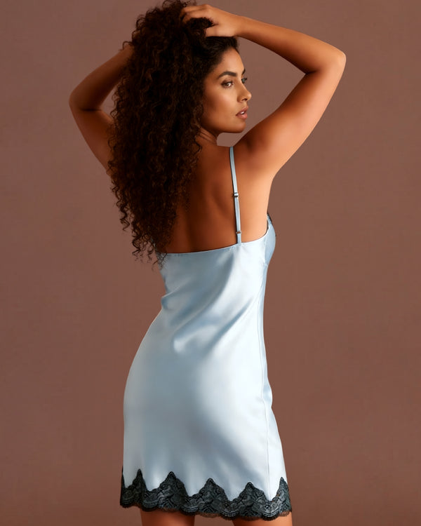 Linsori Sky Satin Cut-Out Nightdress -  back view