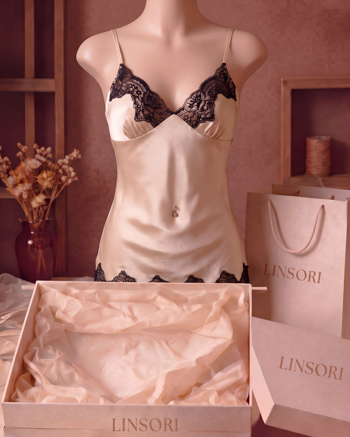 Linsori Pearl Satin Cut-Out Nightdress - Mannequin View