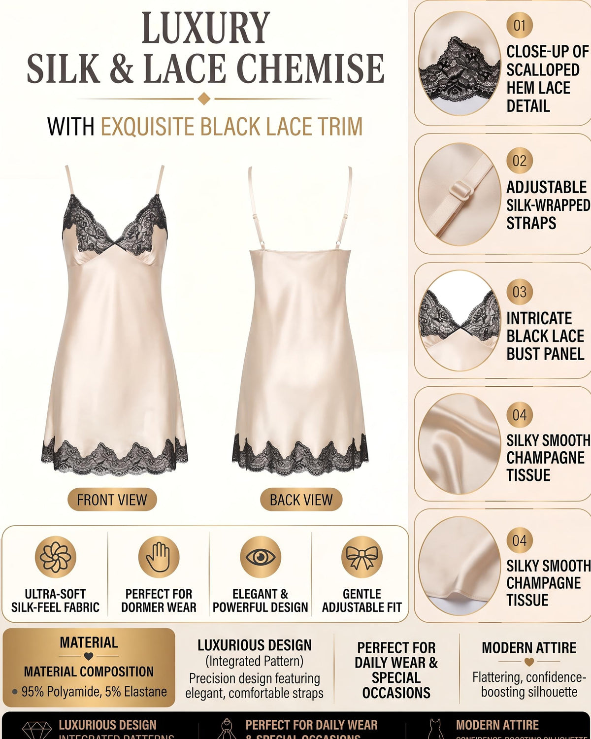 Linsori Pearl Satin Cut-Out Nightdress -  Product detail view