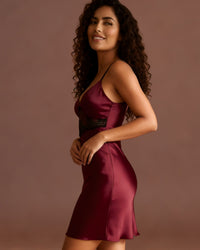 Linsori Plum Satin Nightdress Set -   Left view