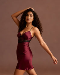Linsori Plum Satin Nightdress Set - Styled view