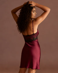 Linsori Plum Satin Nightdress Set -  back view