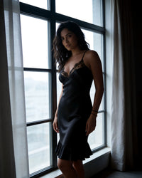 Linsori Noir Tattoo Satin Nightdress - Lifestyle view