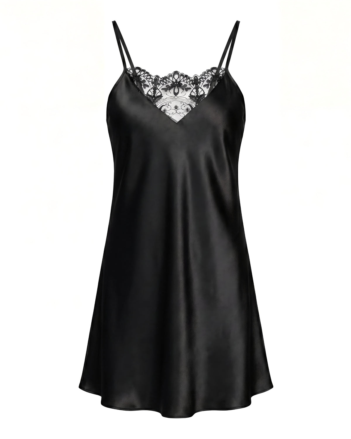 Linsori Noir Satin Tattoo Embroidered Nightdress — Classic - Mannequin View