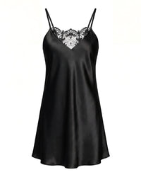 Linsori Noir Satin Tattoo Embroidered Nightdress — Classic - Mannequin View