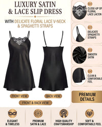 Linsori Noir Satin Tattoo Embroidered Nightdress — Classic -  Product detail view