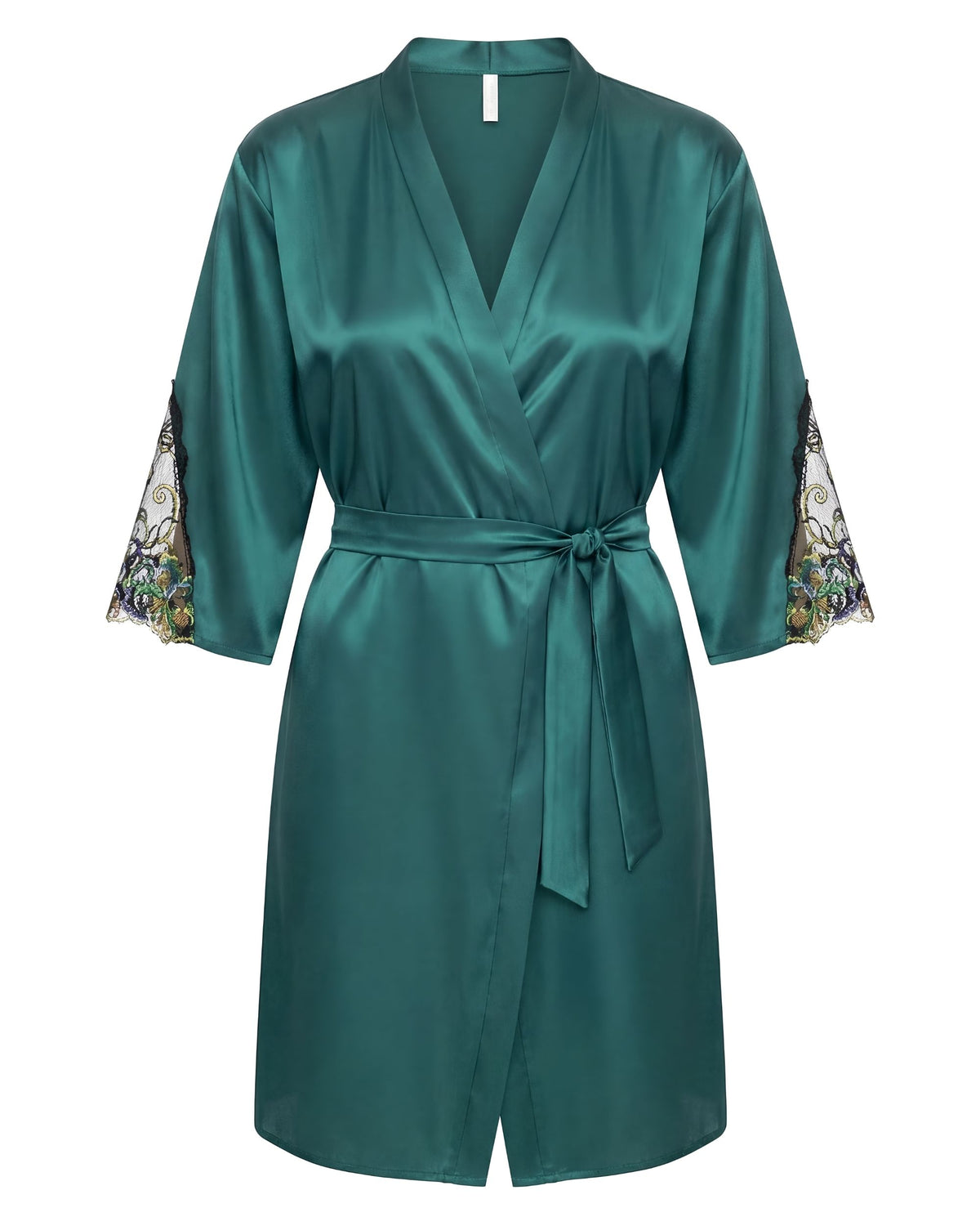 Linsori Jade Satin Embroidered Robe - White background view