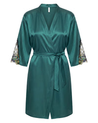 Linsori Jade Satin Embroidered Robe - White background view