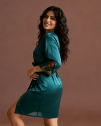Linsori Jade Satin Embroidered Robe -  Left view