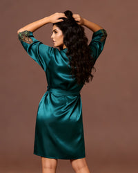 Linsori Jade Satin Embroidered Robe -  back view