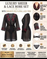Linsori Noir Chiffon Robe with Lace -  Product detail view