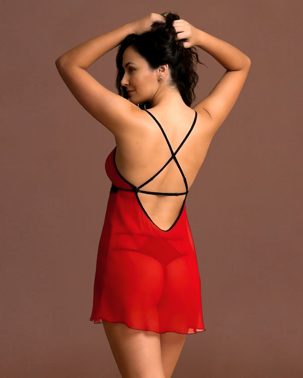 Linsori Scarlet Floral Chiffon Babydoll -  back view