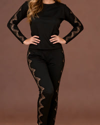 Linsori Noir Lace-Trimmed Pyjama Set - Styled view