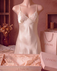 Linsori Pearl Satin Lace Nightdress -  Mannequin View