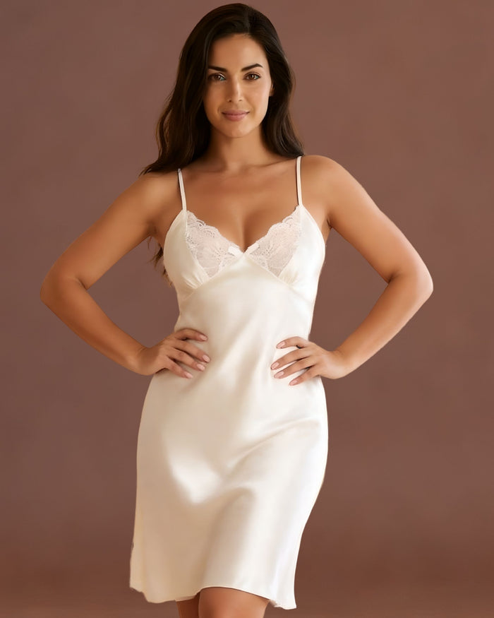 Linsori Pearl Satin Lace Nightdress - Front view 