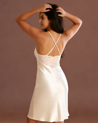 Linsori Pearl Satin Lace Nightdress -  back view