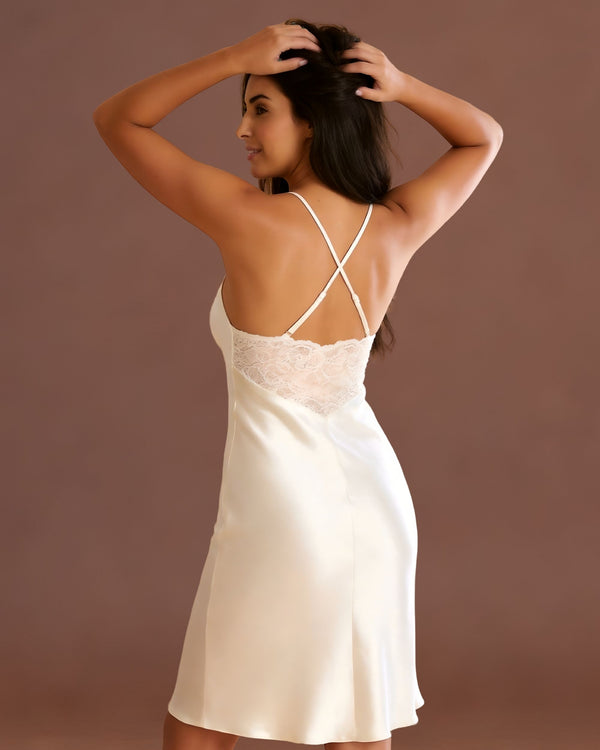 Linsori Pearl Satin Lace Nightdress -  back view