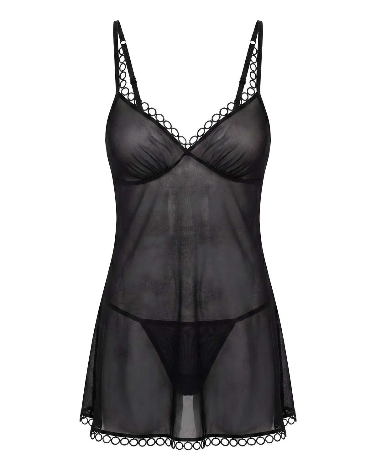 Linsori Noir Hoop Lace Babydoll Piece - White background view