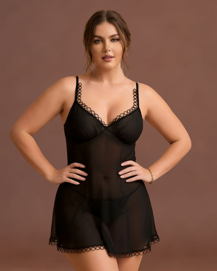 Linsori Noir Hoop Lace Babydoll Piece - Front view 