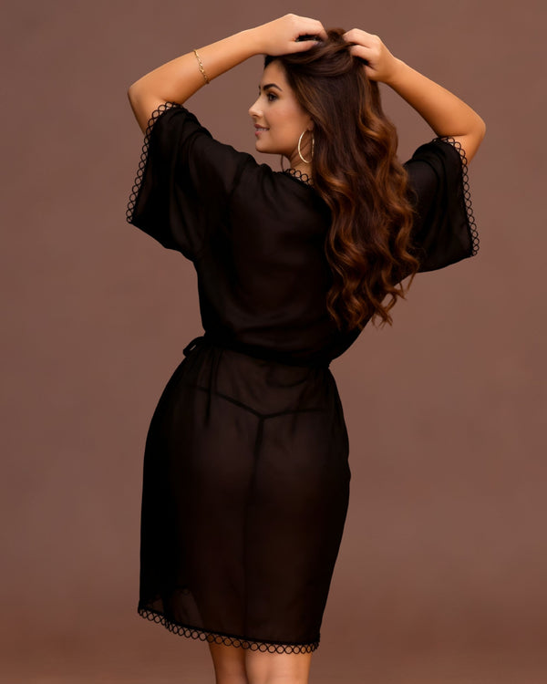 Linsori Obsidian Hoop Trim Dressing Gown -  back view