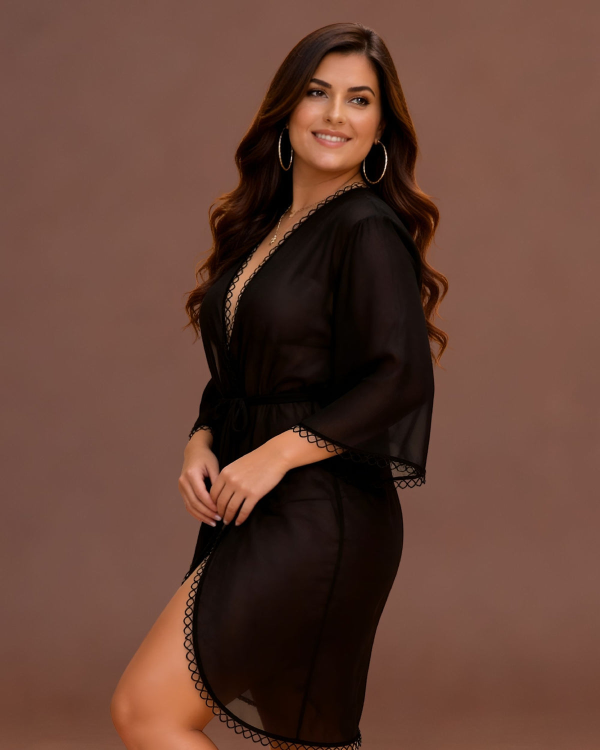 Linsori Obsidian Hoop Trim Dressing Gown -  Left view