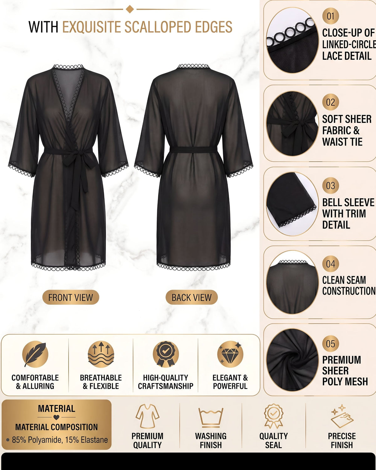 Linsori Obsidian Hoop Trim Dressing Gown -  Product detail view