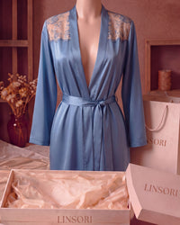 Linsori Azure Satin Embroidered Robe - Mannequin View