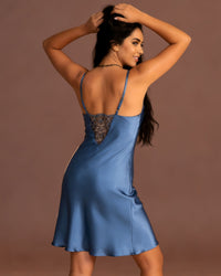 Linsori Azure Satin Embroidered Nightdress -  back view