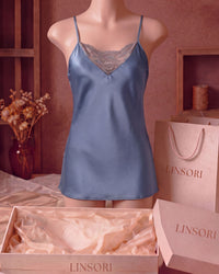 Linsori Azure Floral Satin Nightdress - Mannequin View