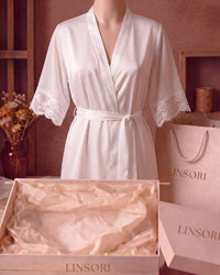 Linsori Pearl Satin Kimono Smooth Satin Robe - Mannequin View