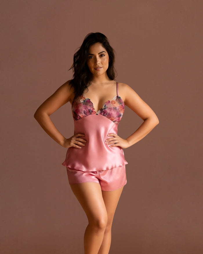 Linsori Dusty Rose Satin Embroidered Set - Front view 