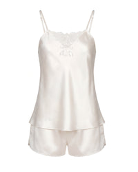 Linsori Ivory Satin Lace Short Set - White background view