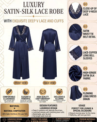 Linsori Sapphire Satin Lace Dressing Gown Loungewear -  Product detail view