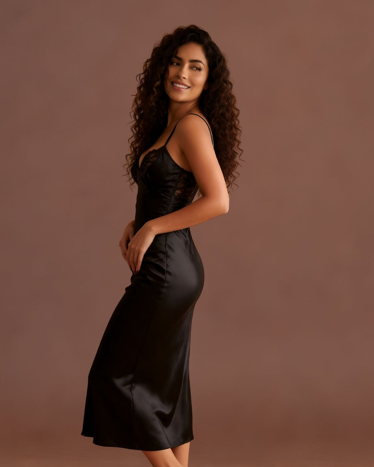 Linsori Noir Satin Nightdress Set -  Left view