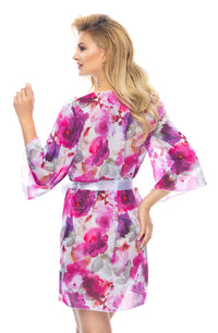 Linsori Blush Floral Satin Dressing Gown - detail view
