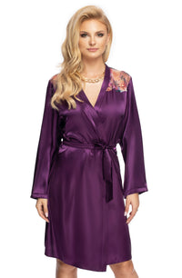 Linsori Amethyst Floral Embroidered Satin Robe - close-up