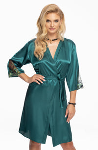 Linsori Jade Satin Embroidered Robe - close-up