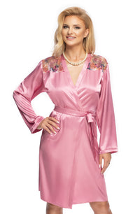 Linsori Amethyst Floral Embroidered Satin Robe - side view