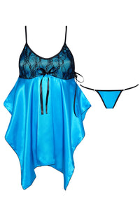 Linsori Azure Satin Lace Chemise Piece - detail view