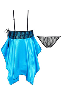 Linsori Azure Satin Lace Chemise Piece - side view