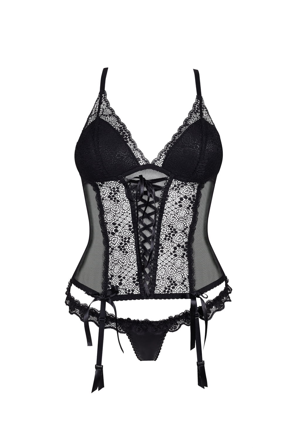 Linsori Noir Lace Contour Corset Set - back view