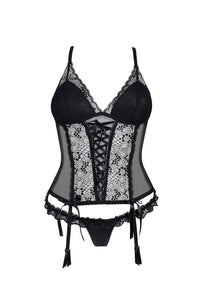 Linsori Noir Lace Contour Corset Set - back view