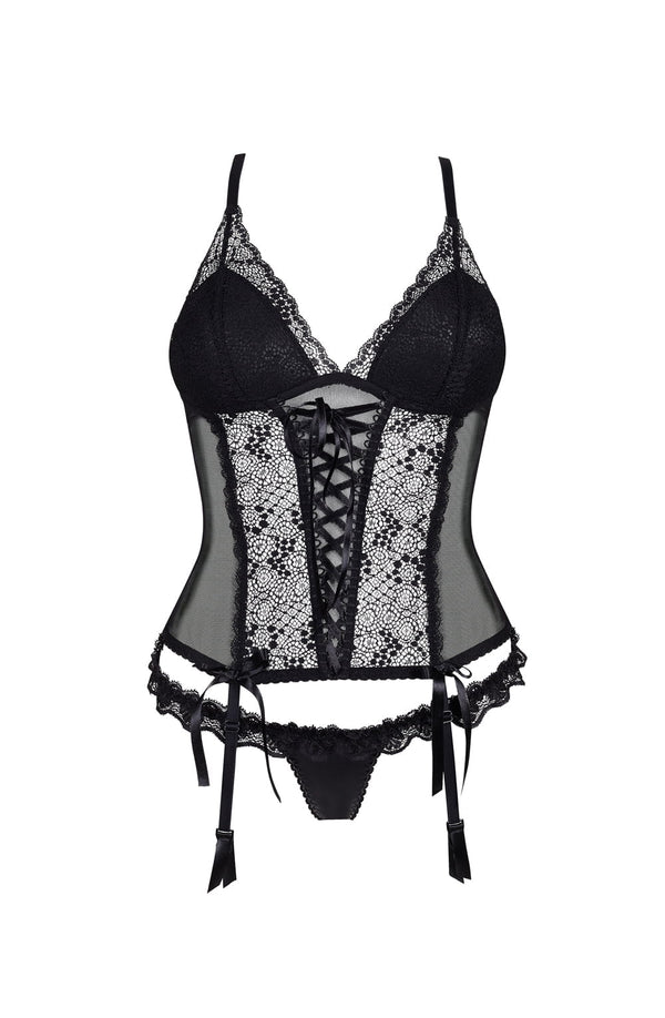 Linsori Noir Lace Contour Corset Set - back view