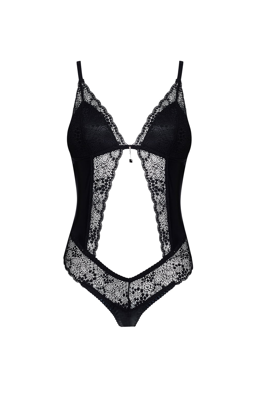 Linsori Noir Shine Floral Lace Teddy - back view