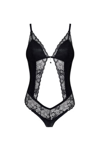 Linsori Noir Shine Floral Lace Teddy - back view