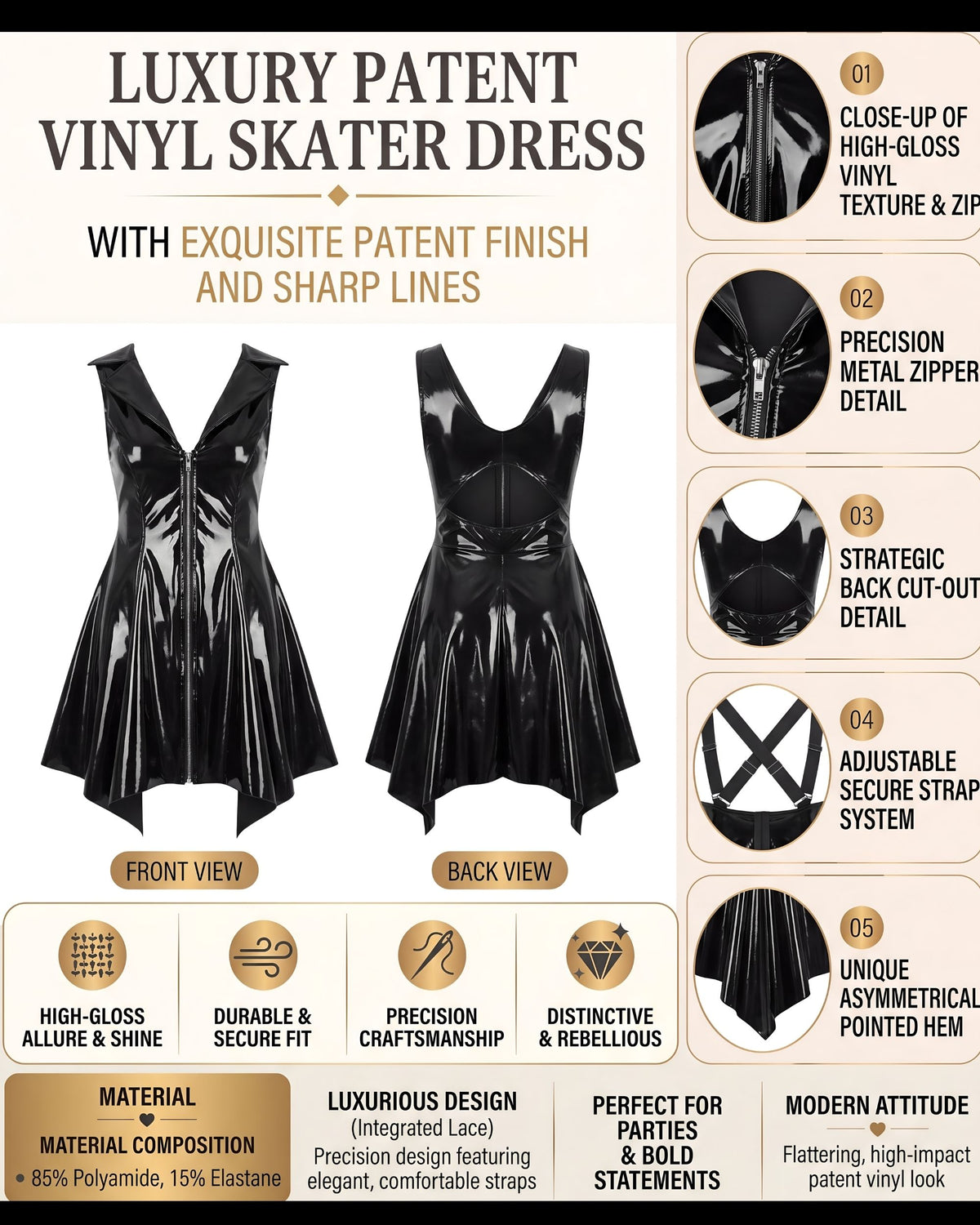 Linsori Obsidian Wet Look Club Dress Plus Size -  Product detail view