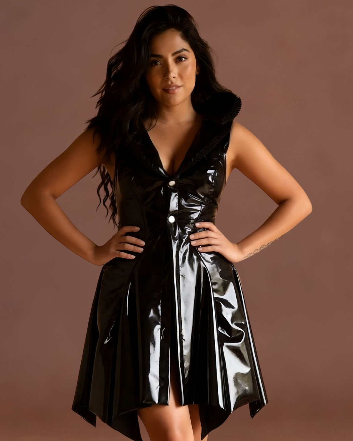 Linsori Obsidian Wet Look Club Dress Plus Size - Front view 